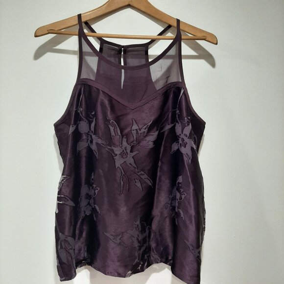 Source Unknown Tops - Y2k sheer silky whimsigoth purple floral minimalist festival relaxed fit blouse